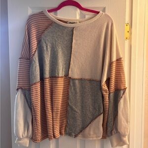 Multicolor Exposed Seam Colorblock Oversized Knit Top